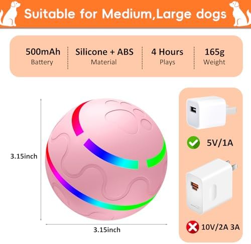 Smart Interactive Dog Ball, Interactive Dog Toys with Remote Control, Automatic Moving Pet Ball for Medium and Large Dogs, TPU Material, Rechargeable Vibrating Bouncing Pet Toy