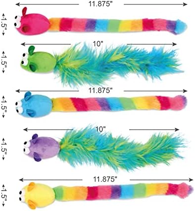 Jumpaws 5 Pack Interactive Catnip and Feather Cat Toys, Multi-Colored Mice with Long Feather Tail, Accessories for Indoor Cat, Catnip Plush Toys with Natural Feathers and Rattles