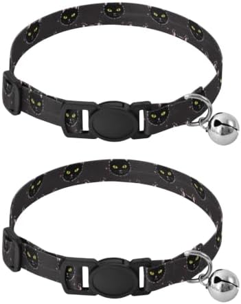 Black Cat Yellow Eyes Puppy Collar with Bell 2 Pack Kitten Collar Adjustable Length 10.6" to 17.1"