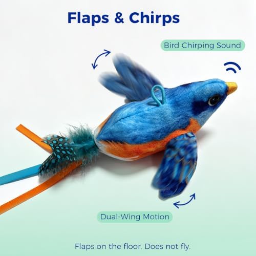 Interactive Flapping Bird Cat Toy for Indoor Cats, Auto Chirping Cat Toys, Touch Activated Rechargeable Self Play for All Breeds Cat Kicker Toys, with 5 Bird Covers and Catnip Pouches