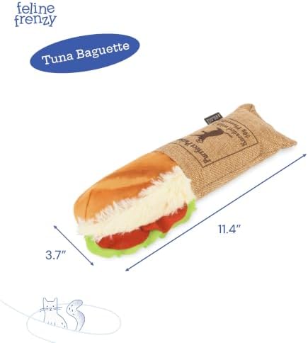 P.L.A.Y. Cute Cat Toys - Feline Frenzy Interactive Kicker Toy, Sandwich Food Themed Catnip Filled Toy, Great for Adult Cats and Kittens - Double Stitched, Recycled Materials, Crinkles (Tuna Baguette)