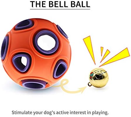 WishLotus Interactive Dog Toy With Ring Bell Squeak - Rubber Bouncy Ball for Pet Exercise, IQ Training, Search & Catch - Bite Resistant Chewing Puzzle Toy (L, Orange&Purple)