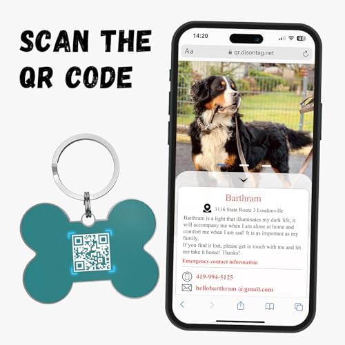 QR Code Dog Tag -On Pet ID Name Tag for Dogs, Cats & Horses – Custom Personalized Noiseless Tag with Jingle-Free Fit & Online Profile Display