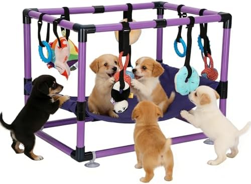 Purple Puppy Play Gym with 8 Hanging Toys