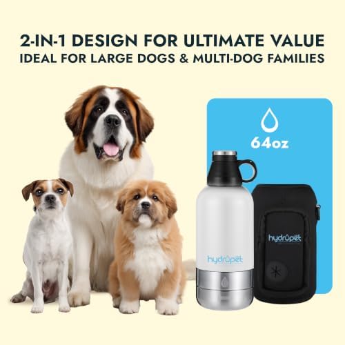 Hydropet Portable Dog Water Bottle 64oz Stainless Steel BPA Free Leak Proof