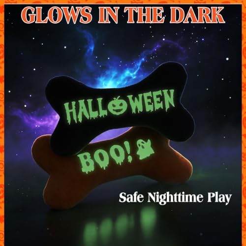 EXPAWLORER 4 Pack Halloween Dog Squeaky Toys,Interactive Plush Bone Toy