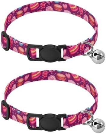 Cute Macaroons Pink Dog Collars for Small Dogs, 2 Pack Dog Bell Collar