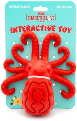 Jeffers Pet Natural Rubber Dog Chew Toy – Red Octopus, Medium – Treat Dispensing, Vanilla Scent, Durable, Non-Toxic, Dishwasher Safe, Interactive Fetch & Tug Toy - Perfect for Training