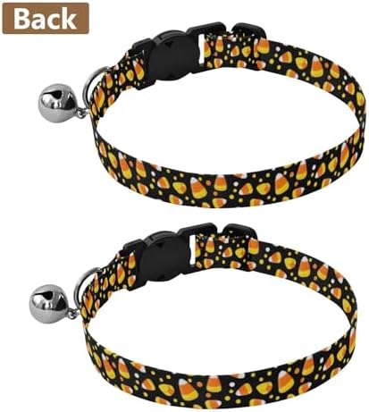 2 Pack Kitten Collars Halloween Candy Corn Black Dog Collar with Bell, Adjustable 10.6 to 17.1 Inches