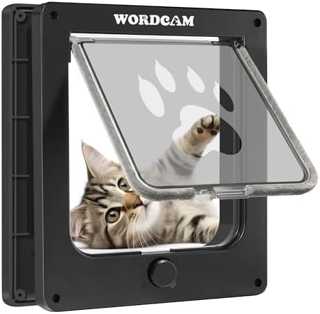 Wordcam Cat Door for Interior/Exterior, for Pets Waist≤5.9", Medium, Black