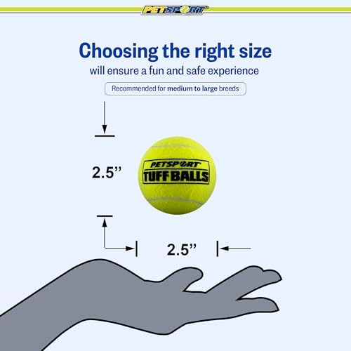 PetSport Tuff Ball - Medium Tennis Balls for Dogs, Great for Boredom & Aggressive Chewers, Dog Toy, Medium Tennis Balls for All Dogs, Certified Non-Toxic, Won't Wear Down Teeth - 2.5" (3 Pack)