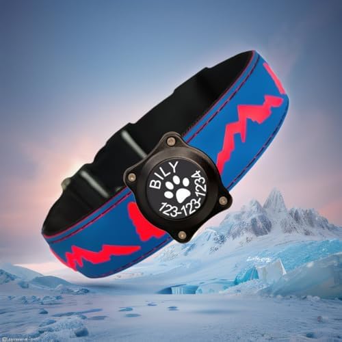 Customlized Name Flashing USB-C led Light up Dog Collar with airtag Holder, Subversive 3D Design Comfortable and Soft Material,Multicolored Lighting (Blue, M(11.8-15.7"))
