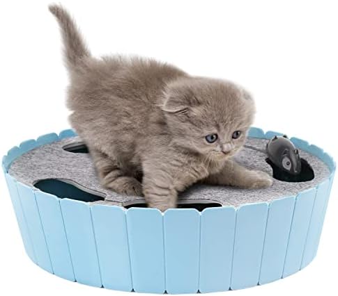 Pawaboo Interactive Cat Toy with Running Mouse, Automatic Track Kitten Toy | Electronic Motion Cat Toy for Indoor Cats, Pop and Play Hide Seek Cats Toys Hunting Mouse for Kitty Play Exercise, Blue