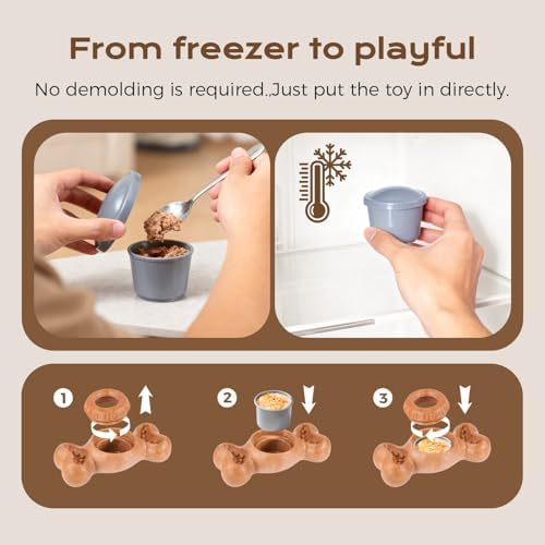 Freeze Bone for Dogs - Frozen Treat Chew Dog Toy for Aggressive Chewers to Keep Them Busy, Ice Cream Holder Freezebone with Mold Cups, Fillable Cognitive Licking Toy