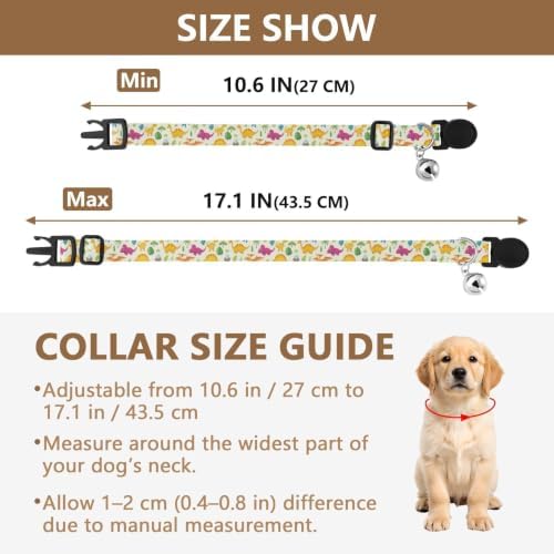 2 Pack Cat Collars Dino Pastel Cream Kitten Collar with Bell, Adjustable Length 10.6" to 17.1"