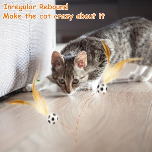 Cat Feather Bouncy Ball Toys, 6 PCS Cat Bulk Bouncy with Feathers, Elastic Bouncy Ball Cats Toys Set for Bored Indoor Adult Kitten Cats