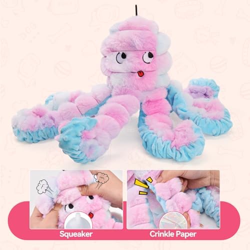 LIFLIX Squeaky Octopus Dog Toy, Large Soft Plush Toy for Indoor Dogs, Interactive Dog Toy to Keep Them Busy, Not for Aggressive Chewers, Pink