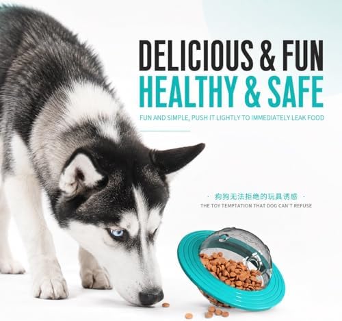UFO Shape Dog Slow Feeder Toy, Interactive Treat Dispensing Puzzle Bowl for Dogs (Blue)