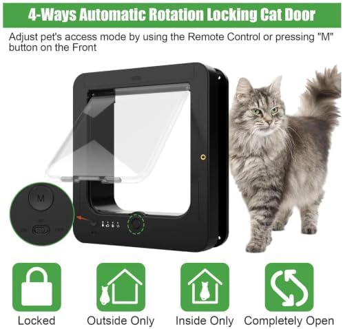 Cat Door Electronic - 4-Way Locking Pet Gate with Remote Control