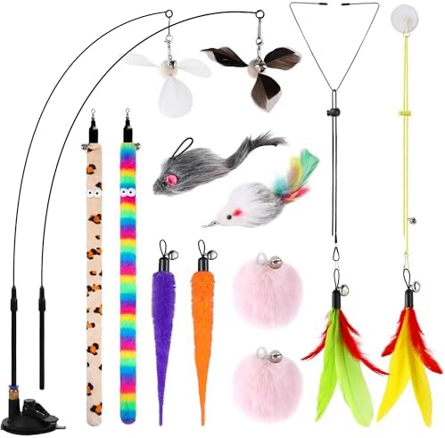 Soarer 4in1 Interactive Cat Wand Toys with Suction Cup for Indoor Cat,12Pcs
