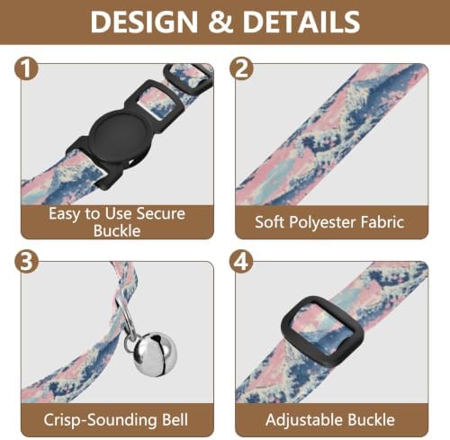 Ocean Waves Kitten Collar with Bell 2 Pack Dog Collar Adjustable 10.6 to 17.1 Inches