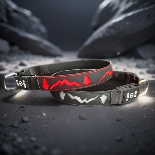 Customlized Name Flashing USB-C led Light up Dog Collar with airtag Holder, Subversive 3D Design Comfortable and Soft Material,Multicolored Lighting (Black, XL(19.7-23.6"))