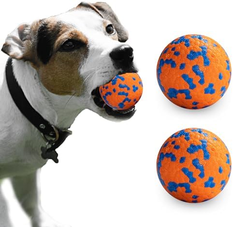 Dog Balls, Indestructible Dog Toy Ball for Aggressive Chewers, Durable High Elasticity Interactive Ball for Training Dog Catch and Fetch, Large Medium Small Dog and Puppies(Orange, 2.5in, 2pcs)