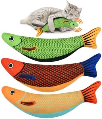 DS.DISTINCTIVE STYLE 3 Pack Catnip Cat Toys with Subtle Sound - Kicker & Interactive Fish Shapes for Kittens and Adult Cats