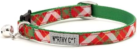 THE WORTHY DOG Christmas Patterns, Breakaway Cat Collar with Bell, Red