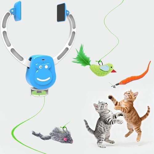 Interactive Cat Toys for Indoor Cats, Smart Interactive Hanging Cat Toy for Door Frame, USB Rechargeable, Automatic Electric Flying Bird Cat Toy Gifts for Bored Indoor Adult & Kitten Cats(Blue)