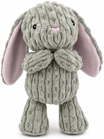 Linzy Bunny Squeaky Plush Dog Toy, Soft Squeaky Chew Toy for Small Medium Large Dogs, Pet Toy for All Breeds to Keep Them Entertained, Teeth Cleaning, Gray, 12-in