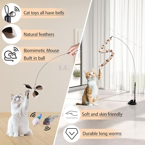Soarer 4in1 Interactive Cat Wand Toys with Suction Cup for Indoor Cat,12Pcs