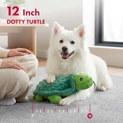 petlou Sqeaky Plush Durable Dog Toys with Multi-Colour,Dotty Friends for Dog (12 Inch Dotty Friends Turtle)