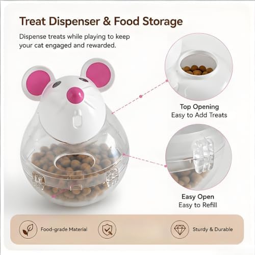 Beige Mouse Cat Treat Toy, Interactive Food Dispenser Chew Plaything