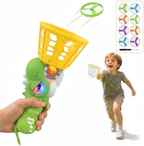 Outside Toys for Kids 4-8, Electric Dinosaur Flying Disc Launcher Toy for Kids, Automatic Flying Saucer Chasing & Catching Game for Boys and Girls, Outdoor Backyard Beach Indoor Active Toy