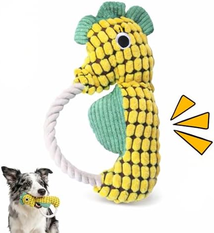 Squeaky Dog Toys for Small Medium Dogs – Adorable Seahorse Plush Rope Chew Toy with Squeaker, Durable Puppy Teething Toy for Interactive Play & Boredom Relief, 9.25 Inches
