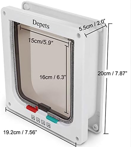 Depets Medium Cat Door Interior/Exterior Door, 4 Way Locking Cat Flap Door