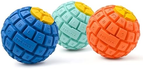 Squeaky Dog Toy Ball, Keyboard-Shaped Chew Toy for Teeth Cleaning, Durable Natural Rubber for Aggressive Chewers, Interactive Dog Toys for Medium & Large Dogs (Royal Blue, Medium(2.6''))