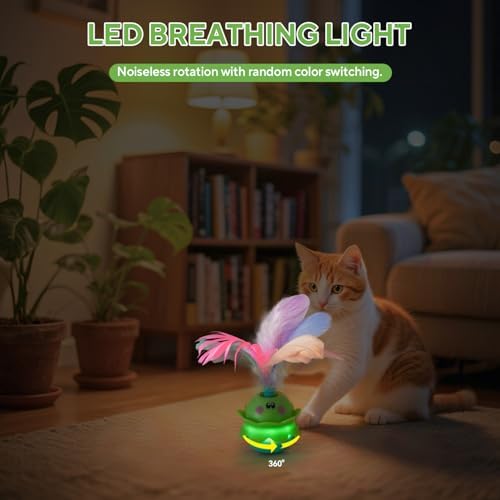 LIFLIX Interactive Automatic Cat Feather Toy, Rotating with LED Light, Rechargeable Electronic Chirping Toys for Indoor Cats, Blue