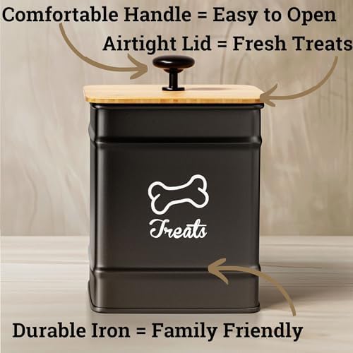Dog Treat Container with Airtight Bamboo Lid, 5"W x 7"H, 7 Cup Capacity