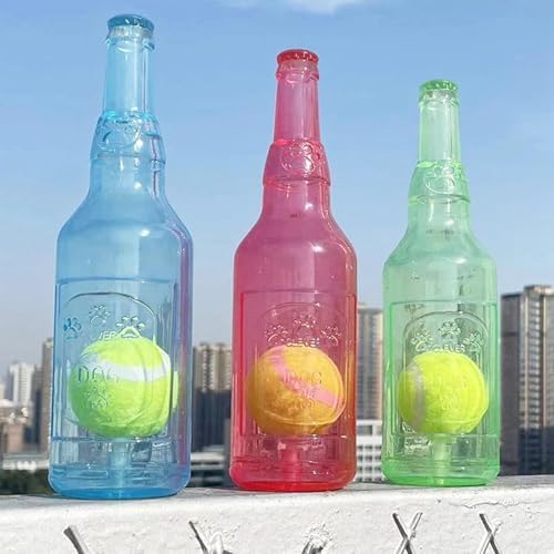 LELEBEAR Dog Play Bottle Toy, Bottle Toy for Dogs, Interactive Dog Chew Toy with Tennis Ball, Water Bottle Pets Dogs Chew Toys (Red, 20CM)