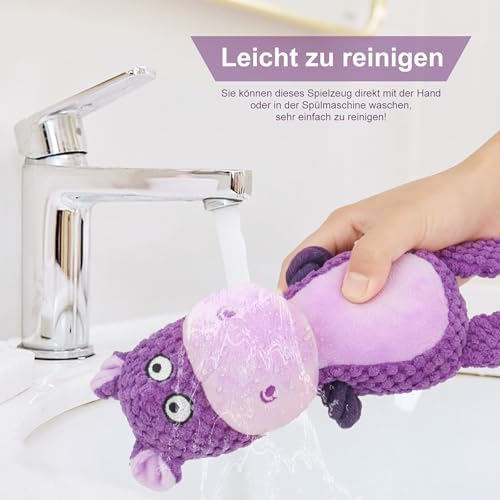 Dog Toys, Dog Squeaker Toys with Crinkle Paper (Purple Hippo)