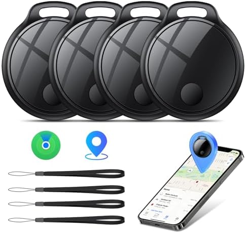 Air Tracker Tags-4 Pack: Smart Bluetooth Tracker, Compatible with Apple Find My APP (iOS Only) Replaceable Battery, IP67 Waterproof, Suitable for Luggage, Wallets, Backpacks, Keys Tracking Tag, Black