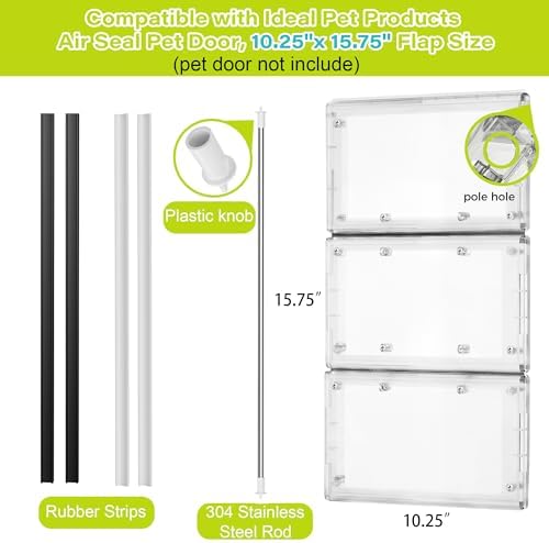 3-Panel Dog Door Flap with Rod,4 Rubber Strips Fits Ideal Pet Product Flap 10.25"x15.75"