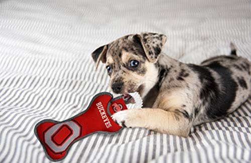 Pets First NCAA Ohio State Buckeyes Dental Dog TUG Toy with Squeaker. Tough PET Toy for Healthy Fun, Teething & Cleaning Pets Teeth & Gum