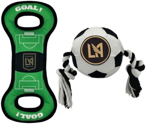 Pets First MLS Los Angeles FC Soccer Field Tug Toy & Soccer Ball Rope Toy Set for Dogs - Officially Licensed Interactive Squeaky Rope Fetch & Chew Toys with Team Logo