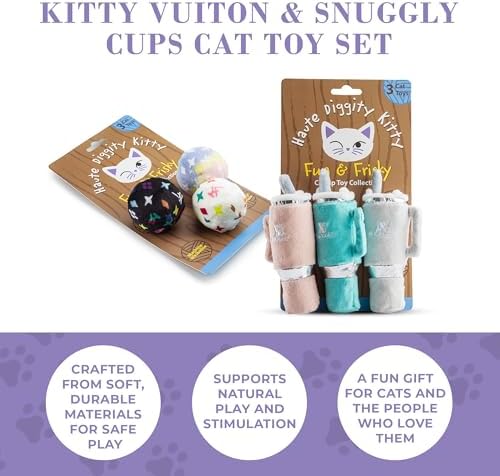 Haute Diggity Kitty Vuiton Monogram Balls+Snuggly Cups, Soft Plush Cat Toys