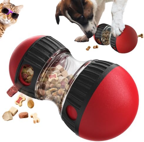 Interactive Dog & Cat Puzzle Feeder Toy, Adjustable Slow Feeding Treat Dispenser for Mental Stimulation, Enrichment Toy for Small to Medium Pets (Black-Red)