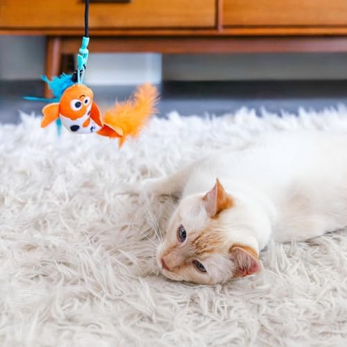 Mad Cat Playing Koi Retractable Feather Wand Cat Toy with Telescopic Handle