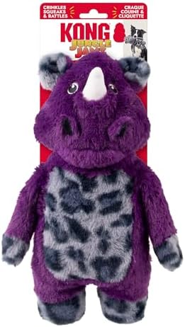KONG Jungle Jamz Plush Dog Toys – Squeaky, Crinkly, and Rattling Durable Toys for Dogs – Safari Animal Collection (Gorilla/Elephant/Rhino Combo)